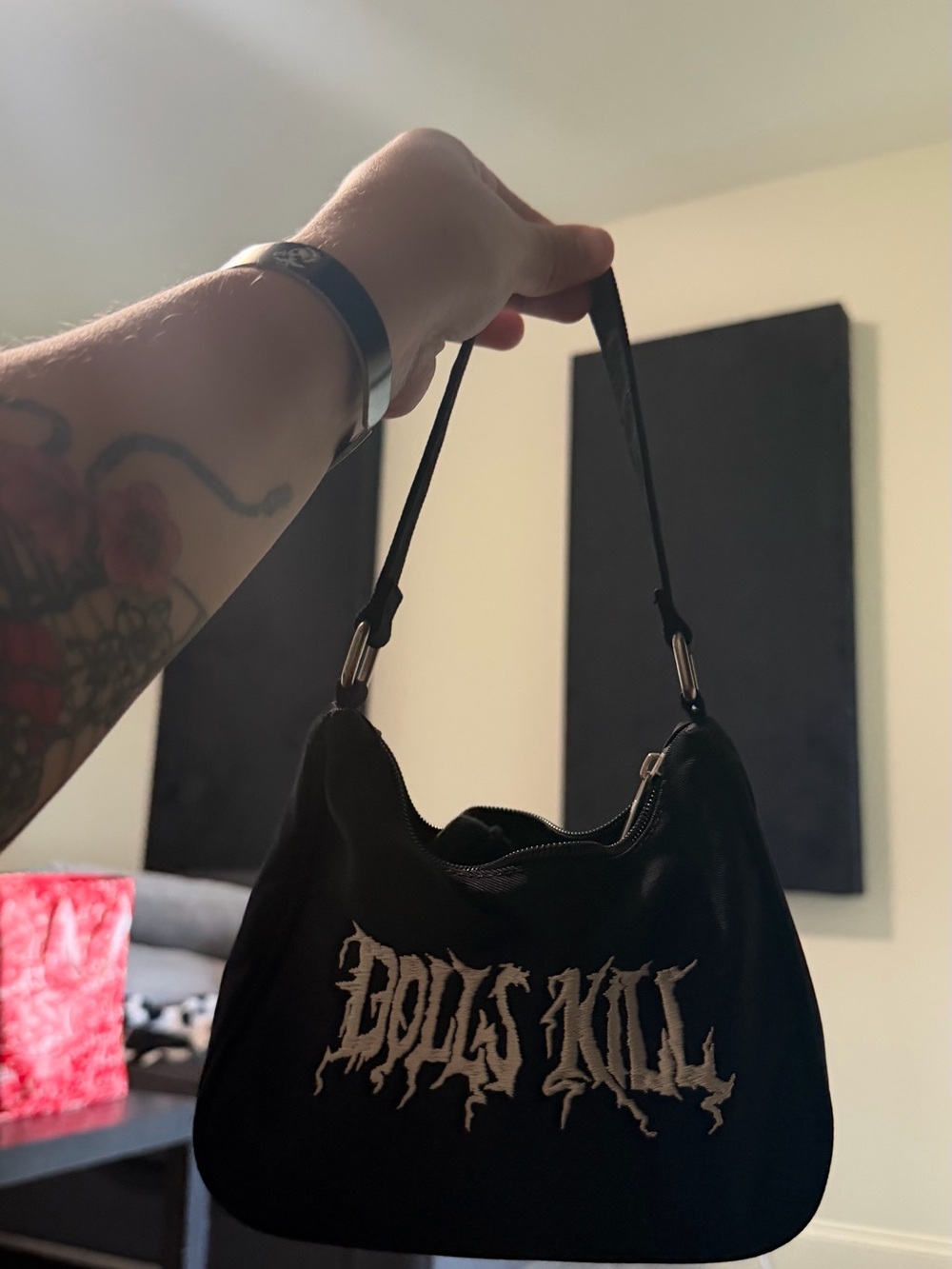 Dolls Kill Black Shoulder Bag with White Logo